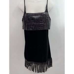 Gillian & O'Malley Black Sequin Trim Slip Pajama Dress S Dark Romantic Goth